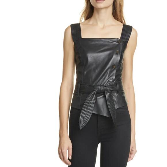 Nanushka Leather top soft black square neck vegan faux sz XS/S sz 4/6 - Picture 1 of 11